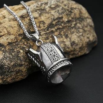 Vintage Edelstahl-Anhänger mit einäugigem Wikinger-Krieger, Glocke, Punk-Halskette mit antikem Kriegerhelm, Amulett